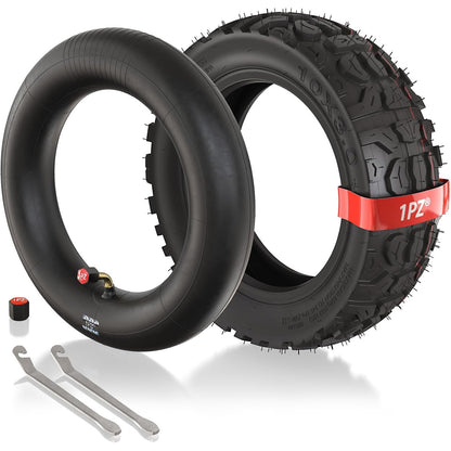 288905 - 1PZ Kit Gome dhe Tubi të Brendshëm F3T-X3W 10x3.0 për Skuter Elektrik - 10 Inç - Përdorim në Qytet dhe Jashtë Rrugës - I pajtueshëm me Kugoo M4 Pro - 1 Gomë + 1 Tub i Brendshëm + 2 Leva Gome