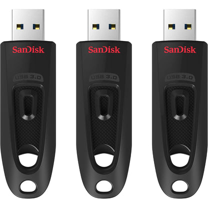 309788 - SANDISK Njësi flash Ultra USB 3.0 64 GB, pako me 3 pjesë, Softuer SecureAccess, Mbrojtje me fjalëkalim, Shpejtësi transferimi deri në 130 MB/s, e zezë