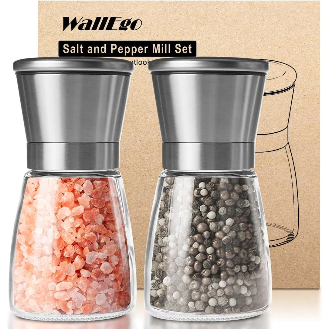 263227 - Set mulliri kripe dhe piperi 2 copësh, qelqi dhe çelik inox, mekanizëm bluarjeje qeramik të rregullueshëm