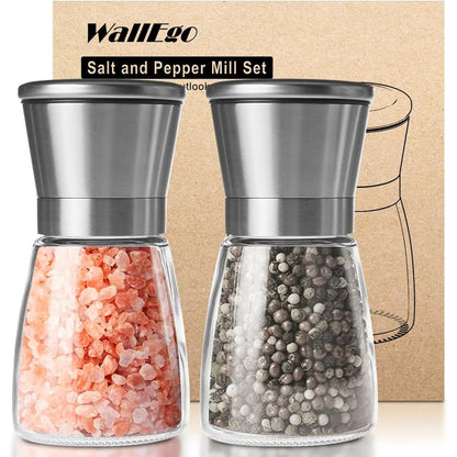 263227 - Set mulliri kripe dhe piperi 2 copësh, qelqi dhe çelik inox, mekanizëm bluarjeje qeramik të rregullueshëm