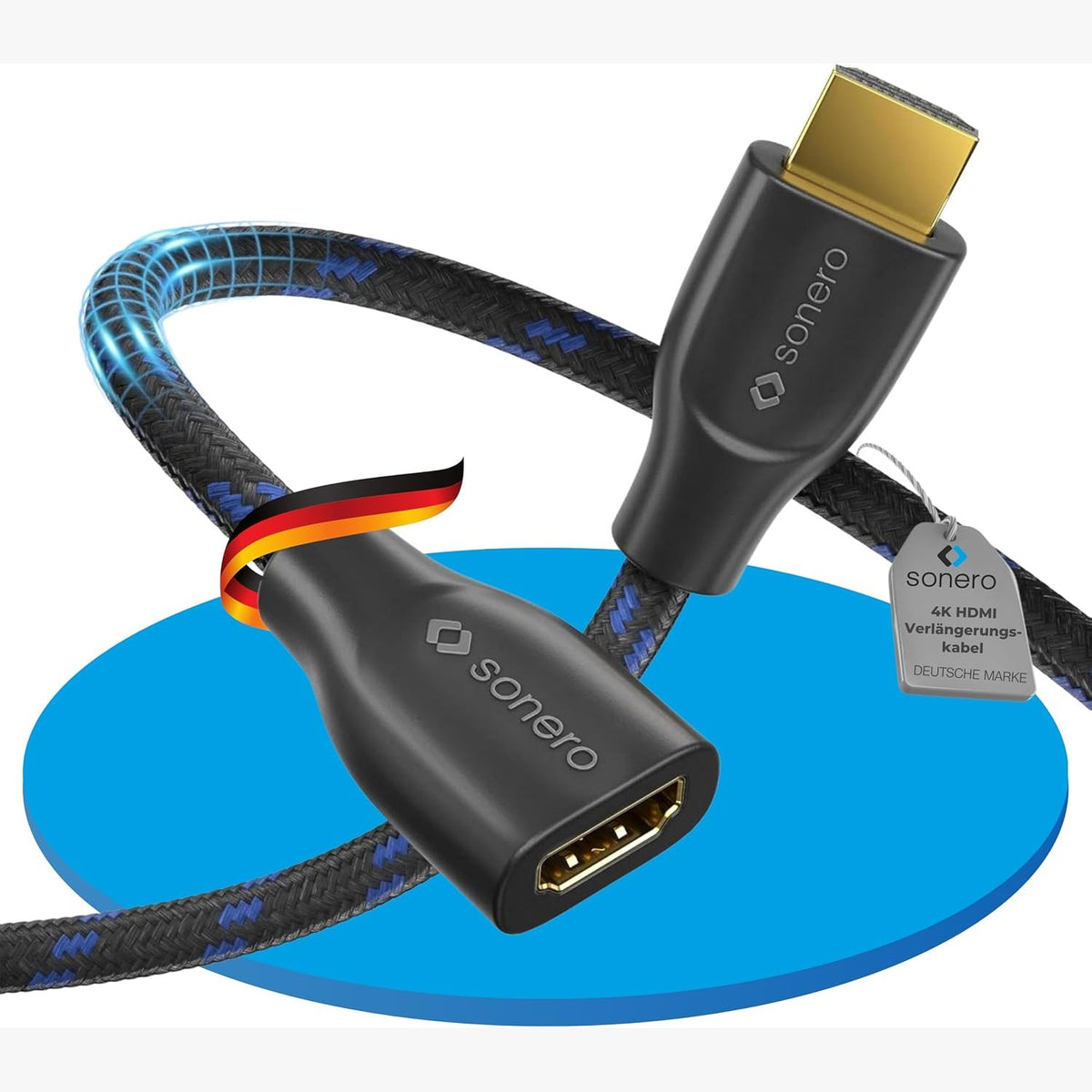 300047 - SONERO KABLO ZGJERIMI HDMI 4K, SHPEJTËSI E LARTË PREMIUM, 4K 60HZ, HDMI MASHKULL NË FEMËR, KONTAKTE TË VESHURA ME AR, MBROJTJE E DYFISHTË, MBËSHTJELLËSE PAMBUKU, 2.00 M