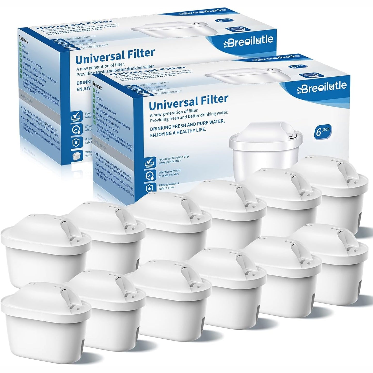 222167 - BREOILUTLE - Fishek filtri uji i pajtueshëm me Brita® Maxtra Pro® Maxtra+® Plus All-in-1, Zvogëlon papastërtitë e klorit (12, stil bazë)