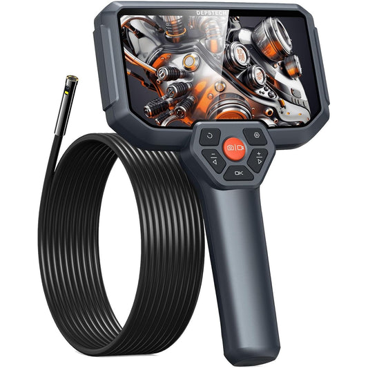 295494 - DEPSTECH Kamera Endoskopi me Dritë, Endoskop me Dy Lente dhe Ekran IPS 5 Inç, Kamera Kanalizimesh, Kamera Inspektimi, Kamera Tubash, Kamera Gjarpër, 6+1 LED/Kartë 32G/IP67 Rezistent ndaj Ujit/Kuti Veglash - 5M
