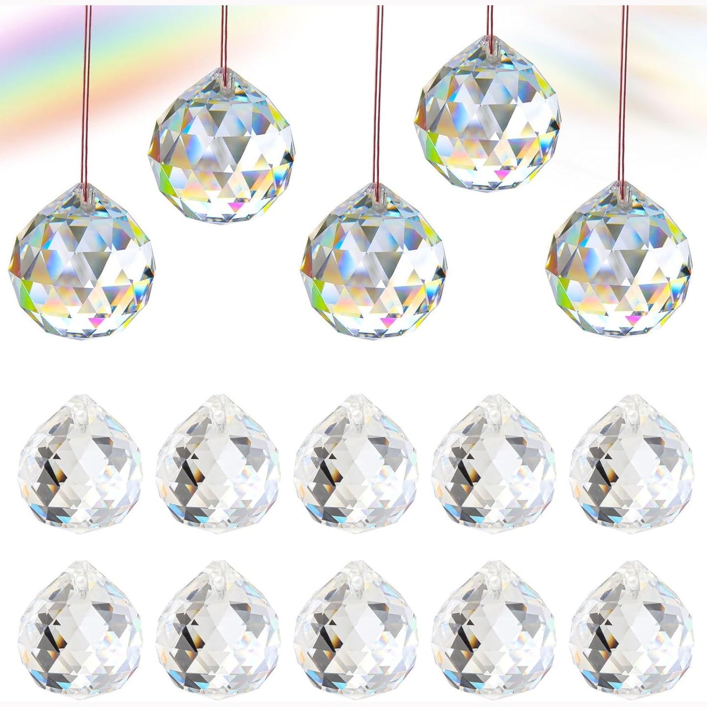 224782 - BREANIFULL 15 copë Kapëse Dielli të Varura me Kristal, Drita Dritareje prej Kristalti, Kapëse Drite 30 mm, Toptha Qelqi Kristal