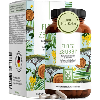 298284 - NATURTREU Kompleksi i Kulturave Florazauber, 60 kapsula, i veshur me enterikë dhe vegan, 23 lloje bakteriale pa inulinë.
