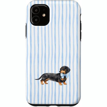 308999 - MBËSHTJELLËS PËR IPHONE 11, DACHSUND ME BOJËRA UJI, FJONGO BLU, ART MINIMAL ME VIJA