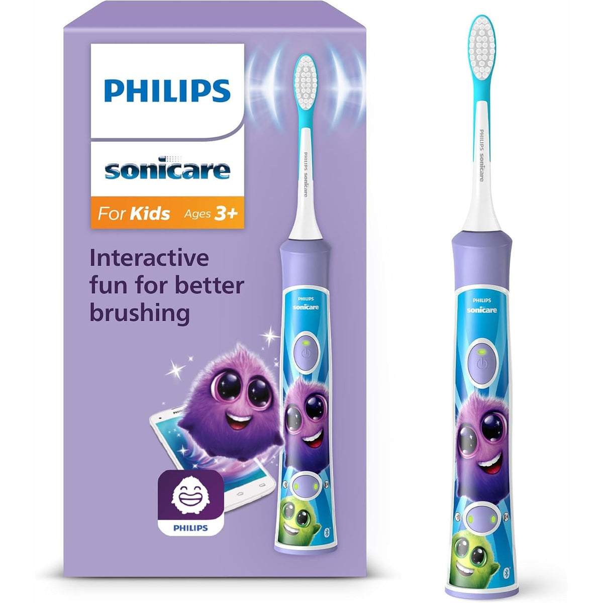 296661 - PHILIPS Sonicare For Kids, furçë dhëmbësh elektrike sonike me aplikacion, për fëmijë 3 vjeç e lart, me SmartTimer dhe QuadPacer, Blu, Modeli HX6322/12, Pesha: 150 g