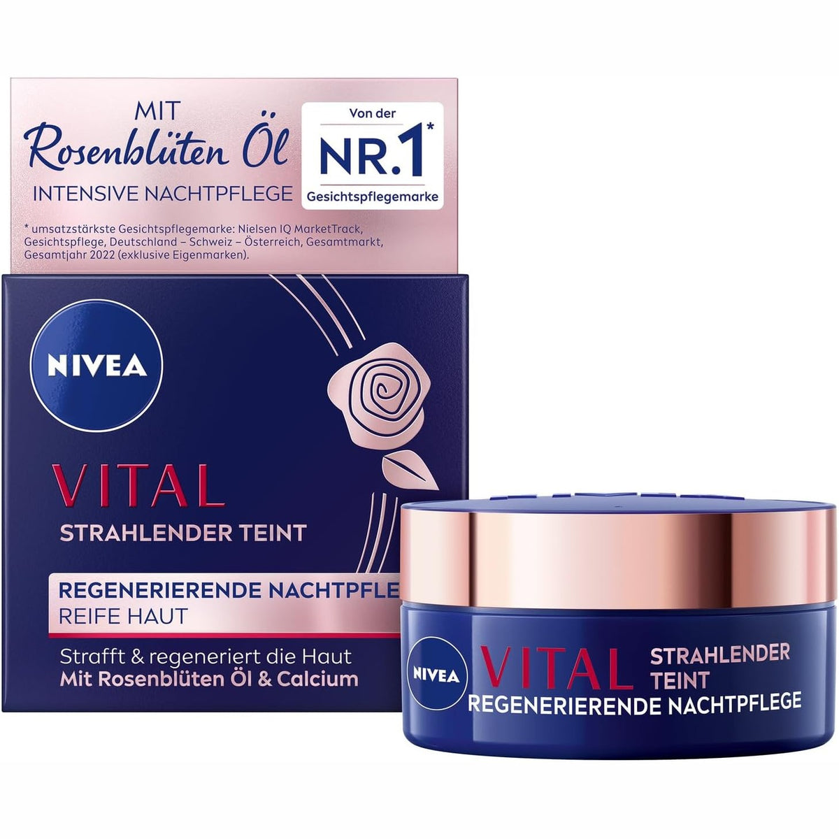 301101 - NIVEA Krem nate rigjenerues për lëkurë të pjekur, 50 ml, me vaj lulesh trëndafili, kalcium dhe kreatinë