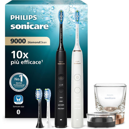 315039 - PHILIPS Furçë dhëmbësh elektrike Sonicare DiamondClean 9000, pako me dy pjesë, furçë dhëmbësh sonike me aplikacion, sensor presioni, 4 mënyra pastrimi, 3 nivele intensiteti, ari i zi dhe rozë, modeli HX9914/61