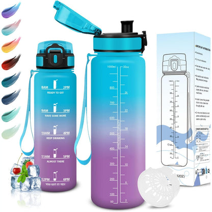 219115 - MOTSWEDI Shishe Uji, 1000ml, Pa BPA, e papërshkueshme nga rrjedhjet, me kohëmatës dhe filtër, Blu-Vjollcë