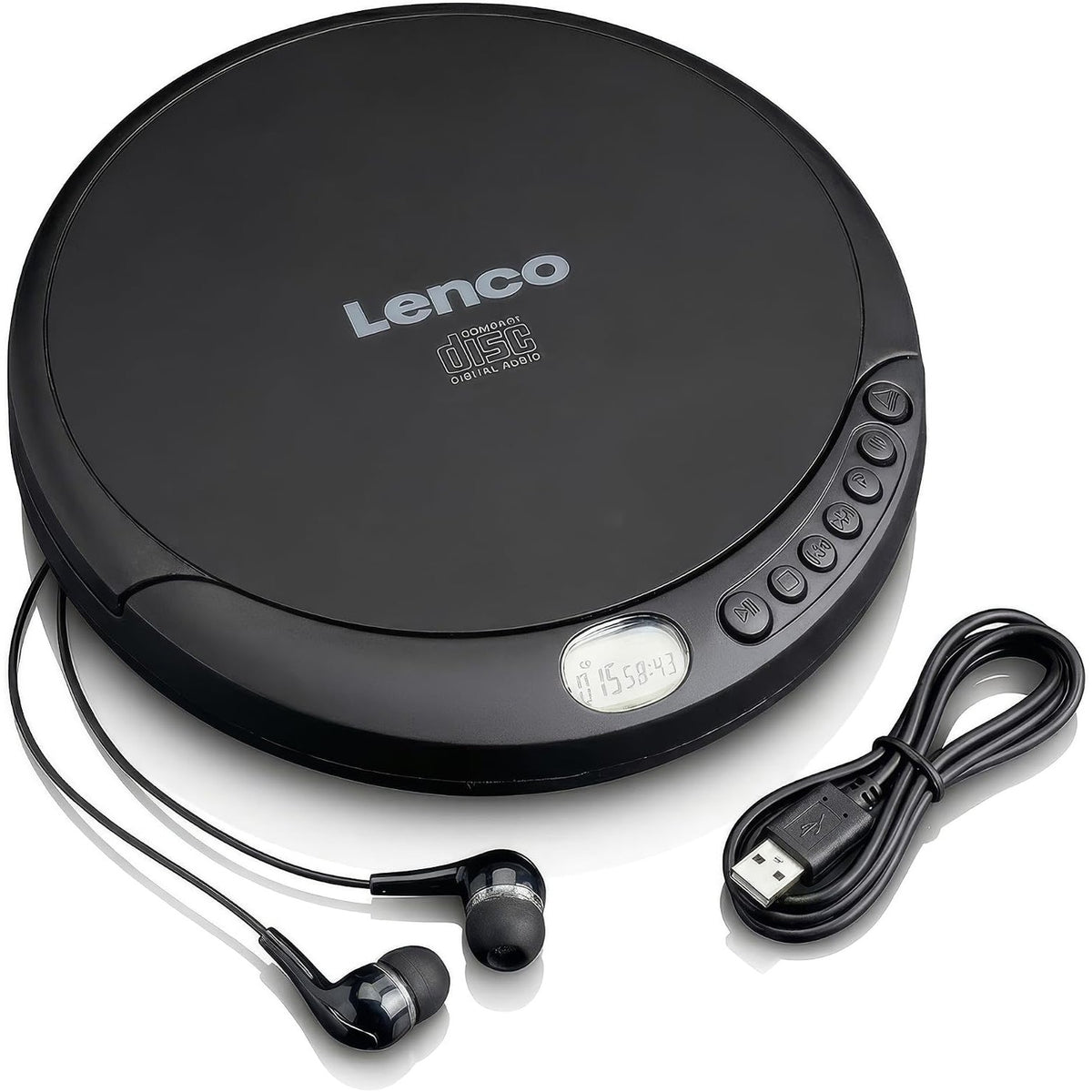 295207 - LENCO CD-010 - Walkman për CD të lëvizshëm - Discman - Walkman për CD - Me kufje dhe kabllo karikimi Micro USB - E zezë
