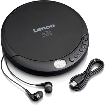 295207 - LENCO CD-010 - Walkman për CD të lëvizshëm - Discman - Walkman për CD - Me kufje dhe kabllo karikimi Micro USB - E zezë