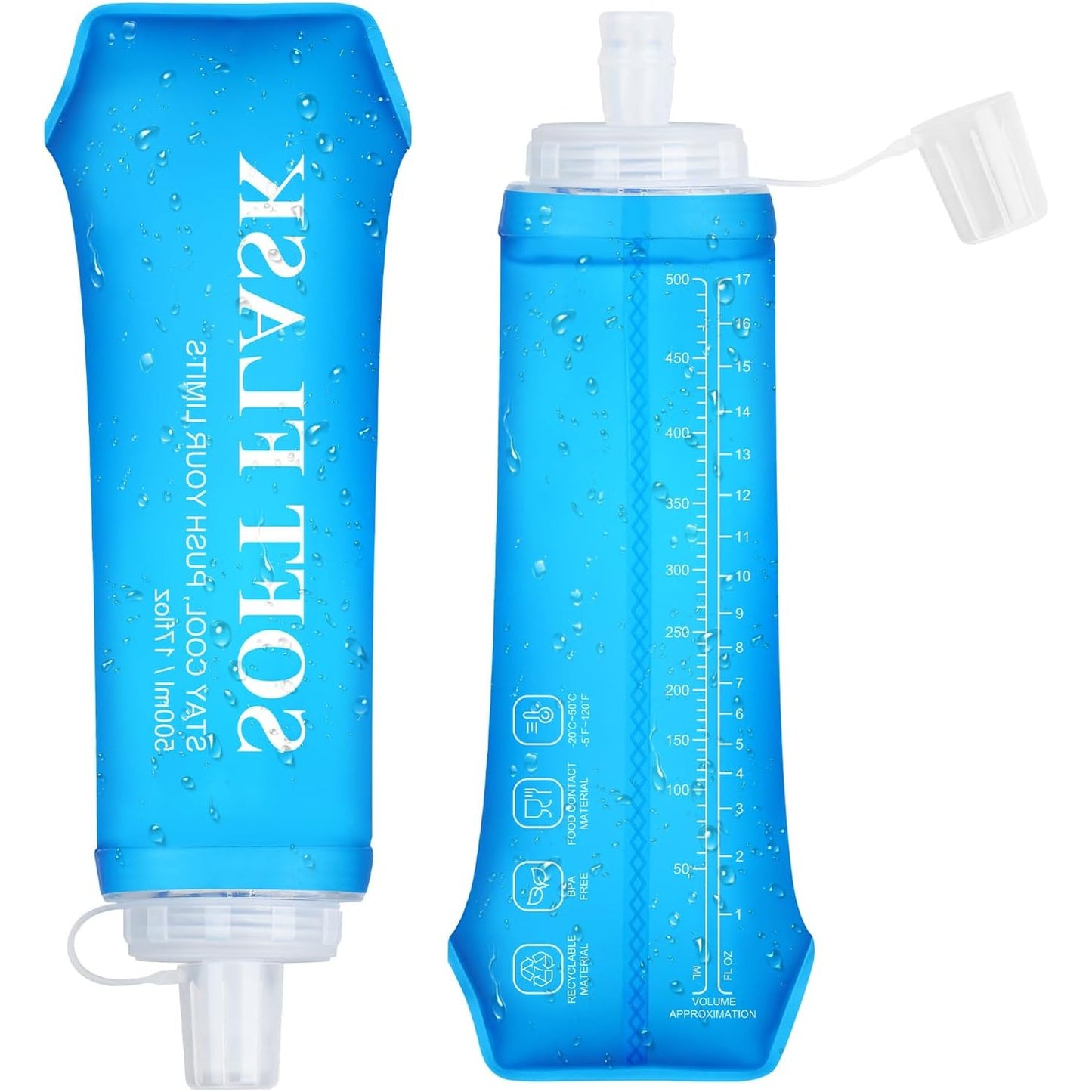 263332 - EUQVUNN Shishe uji e palosshme, 2 shishe të buta 500 ml, pa BPA, kapak të papërshkueshëm nga rrjedhjet, e palosshme