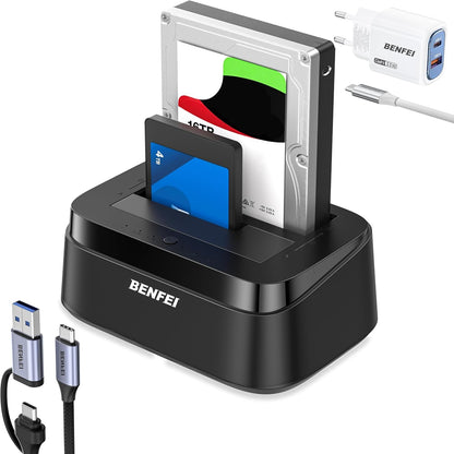 273576 - BENFEI Stacion Dokimi për Hard Disqe me Funksion Klonimi Jashtë Linje UASP, Dokim USB-C me Dy Gryka për HDD/SSD 2.5/3.5", Deri në 5 Gbps | Instalim pa Vegla