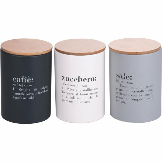 135428 - VILLA D'ESTE HOME TIVOLI Seti prej 3 Kavanozash për Kafe, Sheqer dhe Kripë 750ml, Material: Enë Guri dhe Kapak Bambuje, Modeli: Victionary Light