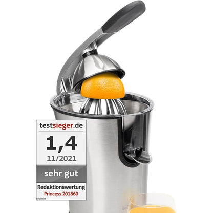 162245 - PRINCESS MASTER PRO Shtrydhëse Frutash, 300 W, Material prej Çeliku Inox, me Filtër Tuli dhe Krah Leve Profesional, Depozitë Kundër Pikave, Modeli 201860