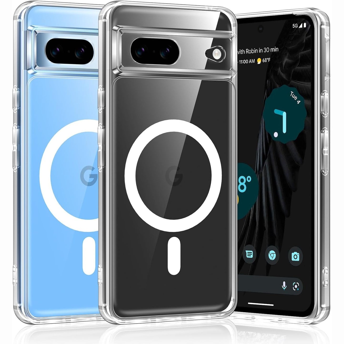 277043 - COIWXM Mbrojtëse për Google Pixel 7 5G 6.3", magnetike transparente, e pajtueshme me karikimin pa tel MagSafe, me pjesën e pasme të PC-së + Mbrojtëse e hollë prej silikoni TPU