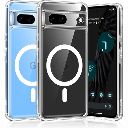 277043 - COIWXM Mbrojtëse për Google Pixel 7 5G 6.3", magnetike transparente, e pajtueshme me karikimin pa tel MagSafe, me pjesën e pasme të PC-së + Mbrojtëse e hollë prej silikoni TPU