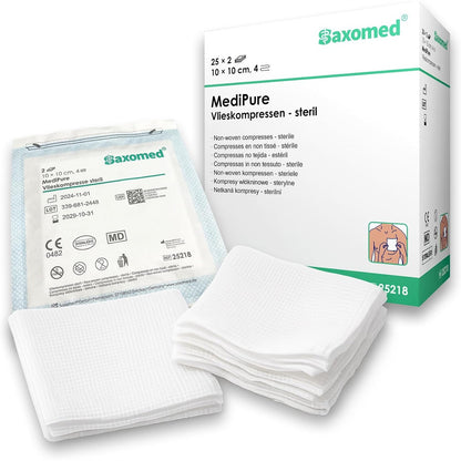 312450 - SAXOMED Kompresa sterile, 10x10 cm, 17 copë (25x2), me 4 shtresa