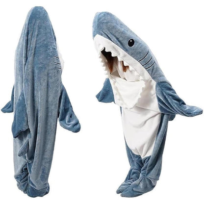 187421 - NJËSIA SHARK Batanije me Kapuç të Flanelës së Butë dhe të Komodë, Batanije Shark me Kapuç, Çantë Gjumi Shark për të Rritur dhe Fëmijë - Madhësia M