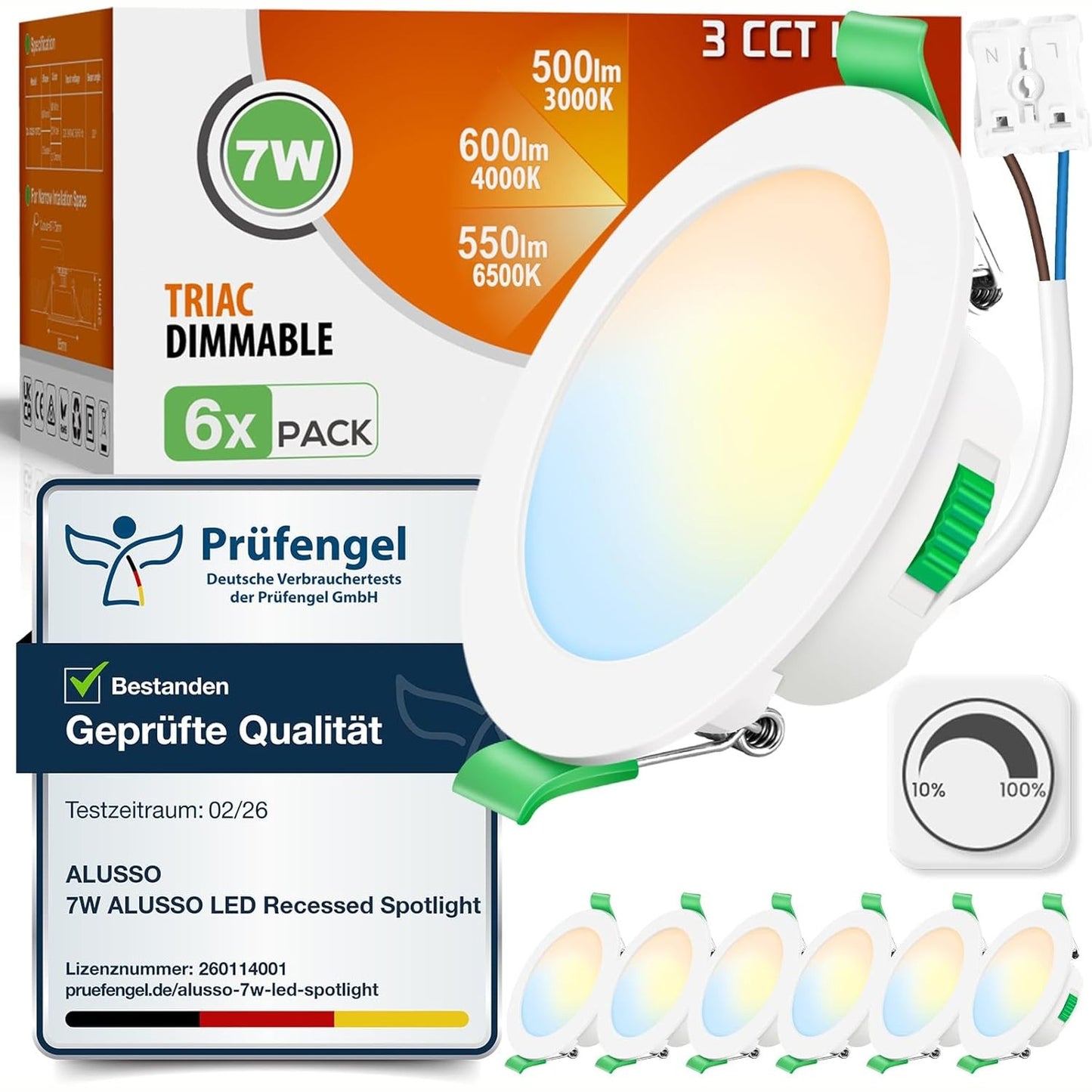 250697 - ALUSSO Drita LED 230V me Errësim 68mm 7W, IP44, Set me 6 copë