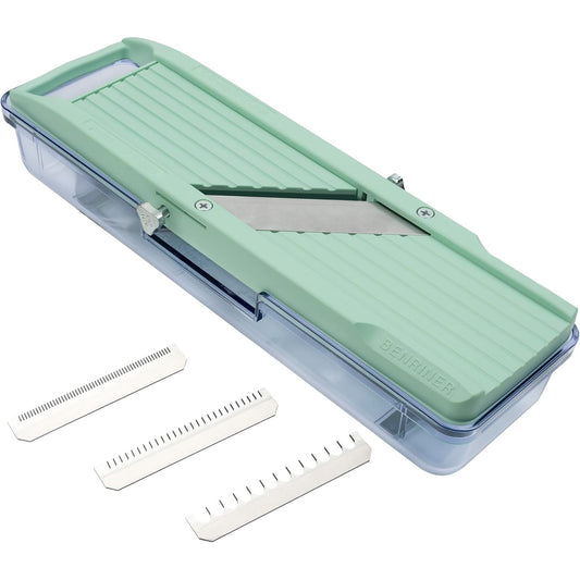 231233 - BENRINER Prerës mandolinë japonez BN-3GR, 3 tehe çeliku inox të ndërrueshme, Jeshile