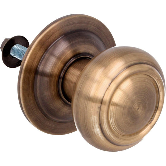 163827 - AMIG - Dorezë e Rrumbullakët Dere për Dyer Hyrëse të Jashtme, Diametri Ø70mm, Material Tunxh dhe Lëkurë, Përfshin Vidë dhe Dado Fiksuese