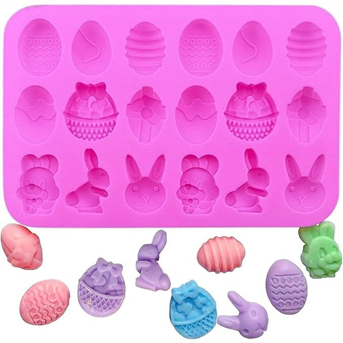 141840 - Forma silikoni për vezë Pashke (set 2 copë), me 12 forma për çokollatë, sapun, qirinj, ëmbëlsira dhe DIY, për përdorim kreativ në shtëpi.