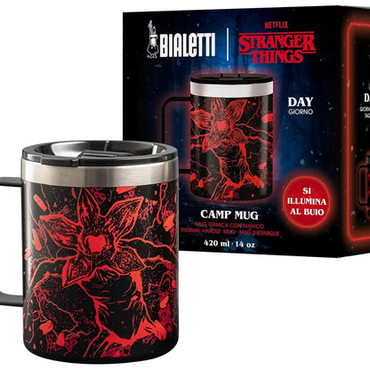 184742 - BIALETTI Gotë Termike Stranger Things me Dorezë, që Shkëlqen në Errësirë, Kapacitet 420ml, e Përshtatshme për Lavastovilje