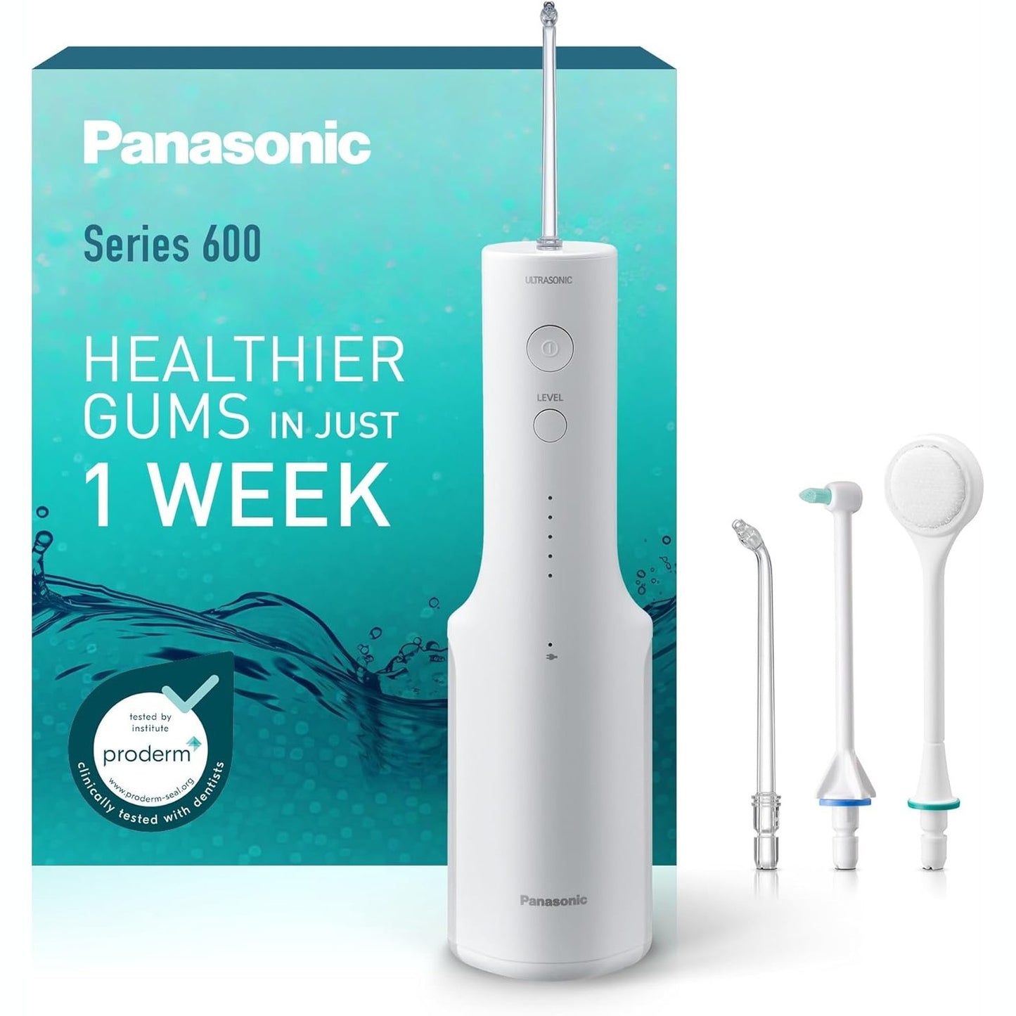 271091 - PANASONIC Ujitës Oral Ultrasonik EW-DJ67-W303, Pastrues Dentar me Ujë, 200 ml, IPX7, 2 Gryka Ultrasonike, 1 Grykë Ortodontike, 1 Grykë Pastrimi Gjuhë, 5 Nivele Presioni