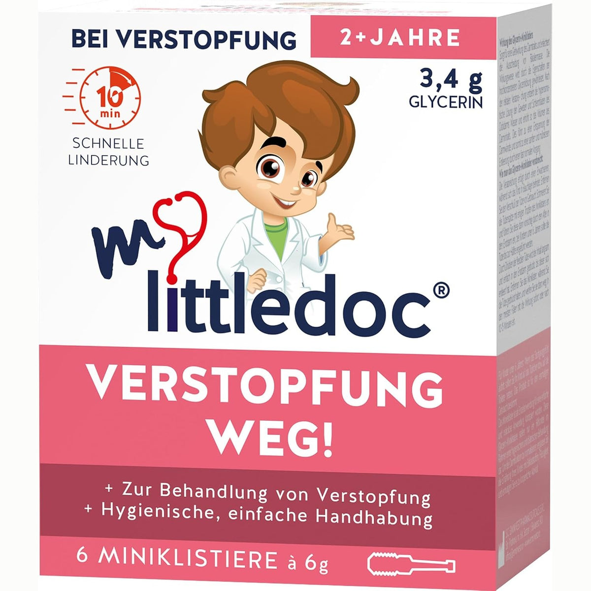 298838 - MYLITTLEDOC Lehtësim nga Kapsllëku! Mini Klizma, 6 copë, pajisje mjekësore me bazë glicerine për përdorim rektal, trajtim i kapsllëkut, higjienike, e thjeshtë, me veprim të shpejtë.