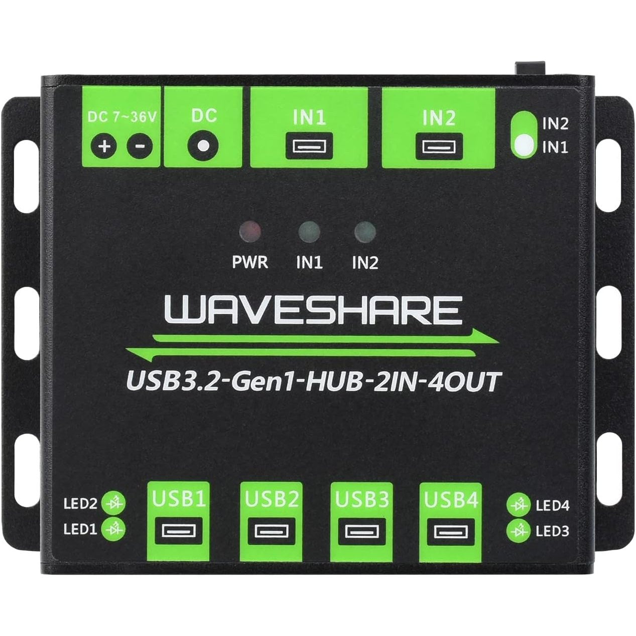 268324 - Qendër USB e Fuqizuar nga Waveshare, 4 Porta USB 3.2, Dy Porta Pritëse të Ndërrueshme, Mbrojtje të Shumfishta, Pajtueshme me Windows 11/10/8.1/8/7/XP