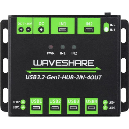 268324 - Qendër USB e Fuqizuar nga Waveshare, 4 Porta USB 3.2, Dy Porta Pritëse të Ndërrueshme, Mbrojtje të Shumfishta, Pajtueshme me Windows 11/10/8.1/8/7/XP