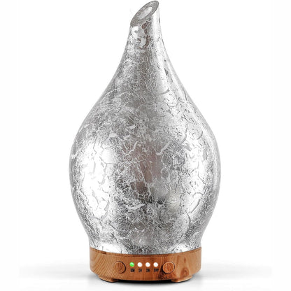 261077 - PORSEME Difuzues Arome 150ml, Lagështues Qelqi i Fryrë me Dorë, Difuzues Vajrash Aromaterapie Ultrasonik me 7 Drita LED me Ngjyra, Kohëmatës, Pa BPA, i veshur me argjend