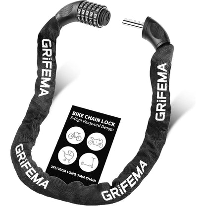 289174 - GRIFEMA GAK1201-9 Kyç biçiklete kundër vjedhjes, Kyç zinxhiri 5-shifror, 90 cm, i zi