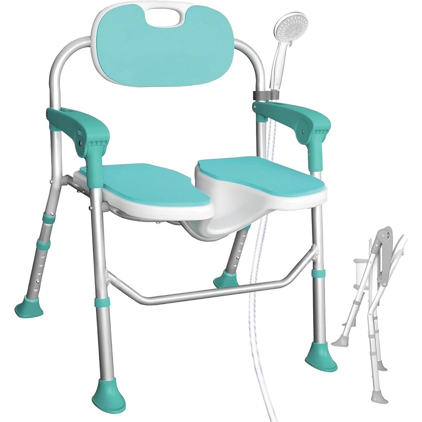 204077 - AITX 3D - Karrige dushi e palosshme, vetëpastruese dhe e rregullueshme në lartësi, për të moshuar dhe të rritur me aftësi të kufizuara, jo-rrëshqitëse, Pesha e mbajtur 150kg - 58cm