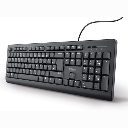 269153 - TRUST Tastierë me tela Taro, Paraqitje gjermane QWERTZ, Lidhje USB, Gjatësi kablloje 1.8 m, Rezistent ndaj spërkatjeve, E zezë
