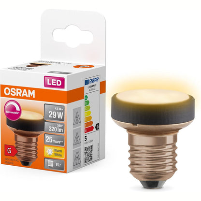 197925 - OSRAM - Llampa LED Ultrakompakte dhe e Sheshtë me Prizë E27, Zëvendëson Llambat Tradicionale Inkandeshente 29W, E Bardhë e Ngrohtë (2700K), Konsum 4.5W, E Zbehtë, Pako me 1