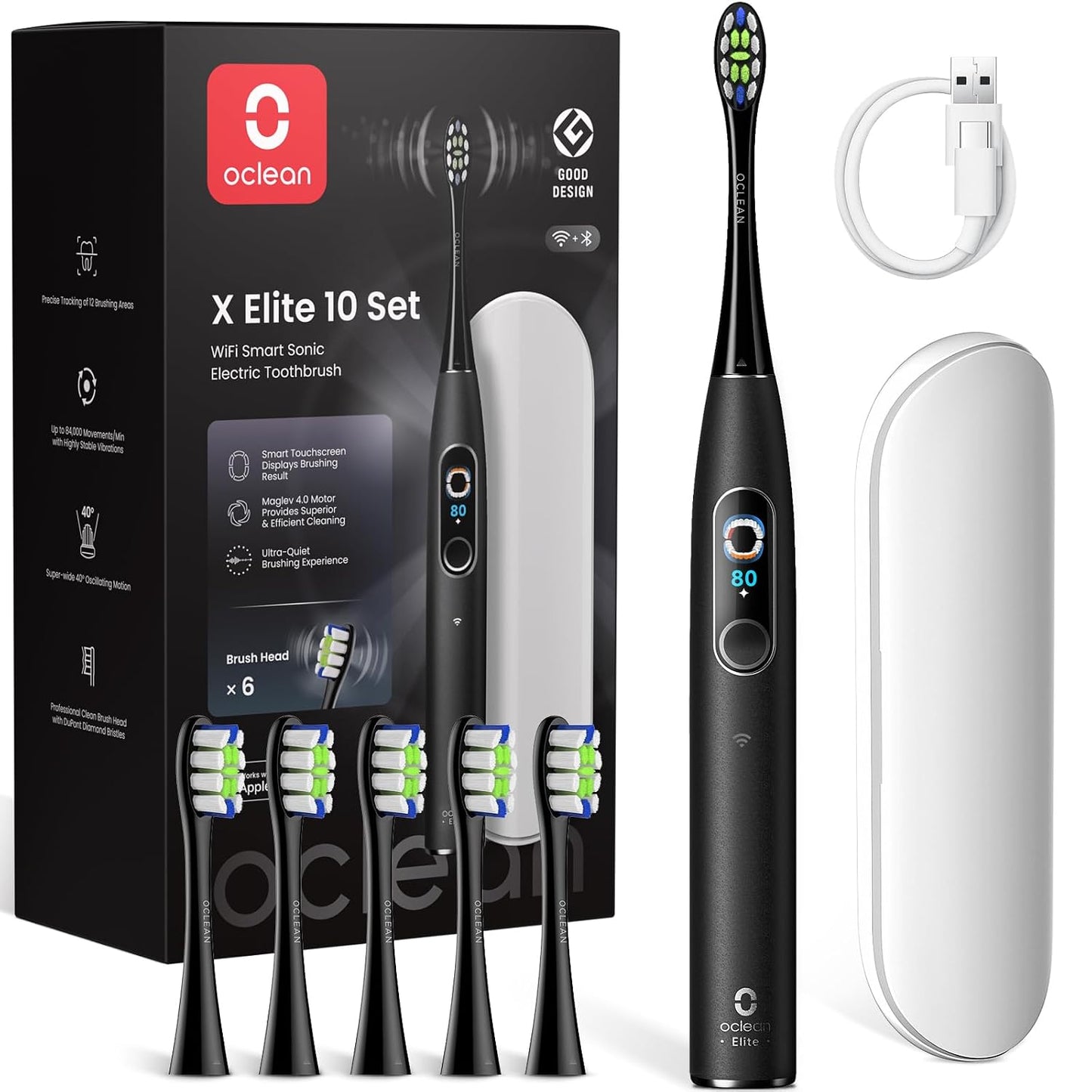 289464 - OCLEAN Furça dhëmbësh elektrike X Elite Set 10, 5 mënyra pastrimi, Sonic, 45dB, e zezë