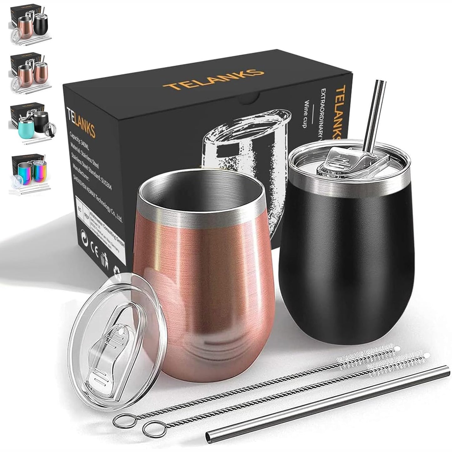 224226 - TELANKS Set filxhanësh verë për udhëtim, 2 pjesë, 350 ml, pa BPA, mban pijet të ngrohta për 3 orë dhe të ftohta për 9 orë