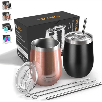 224226 - TELANKS Set filxhanësh verë për udhëtim, 2 pjesë, 350 ml, pa BPA, mban pijet të ngrohta për 3 orë dhe të ftohta për 9 orë