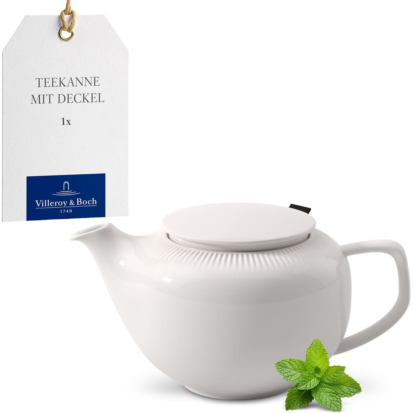 213123 - VILLEROY & BOCH Çajnik Afina me kapak dhe filtër, çajnik prej porcelani premium, i bardhë