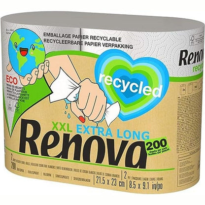 269634 - RENOVA Rrotulla Kuzhine 100% të Ricikluara – 2 rrotulla ekstra të gjera, 100% të ricikluara dhe të mbështjella me letër pa plastikë = 5 rrotulla standarde