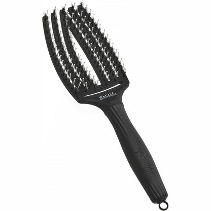 272093 - OLIVIA GARDEN Furçë për Fingerbrush Iconic Mesatare E Zezë, për zbërthim në ngjyrë derri të egër dhe najlon për flokë të shëndetshëm