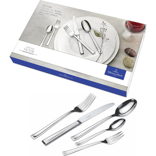 170022 - VILLEROY & BOCH - Set Takëmesh Victor prej Çeliku Inox me 30 Pjesë, Për 6 Persona, i Sigurt për Lavastovilje, Rezistent ndaj Ndryshkut, përfshirë Thikë, Pirun, Lugë