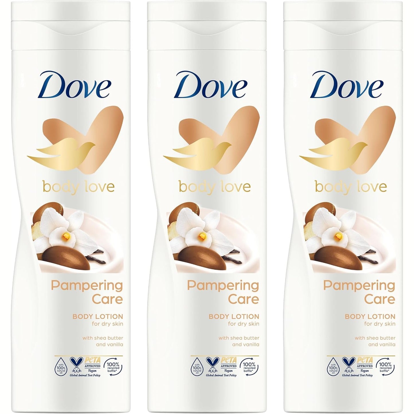 275652 - DOVE Losion Hidratues për Trupin Body Love, 3 x 400 ml, Me Vaj Kokosi dhe Qumësht Bajamesh, Hidratim Intensiv, Për Lëkurë të Thatë