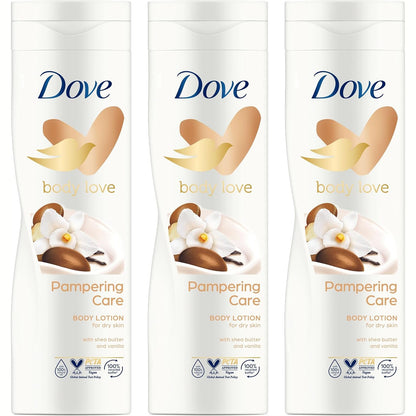 275652 - DOVE Losion Hidratues për Trupin Body Love, 3 x 400 ml, Me Vaj Kokosi dhe Qumësht Bajamesh, Hidratim Intensiv, Për Lëkurë të Thatë
