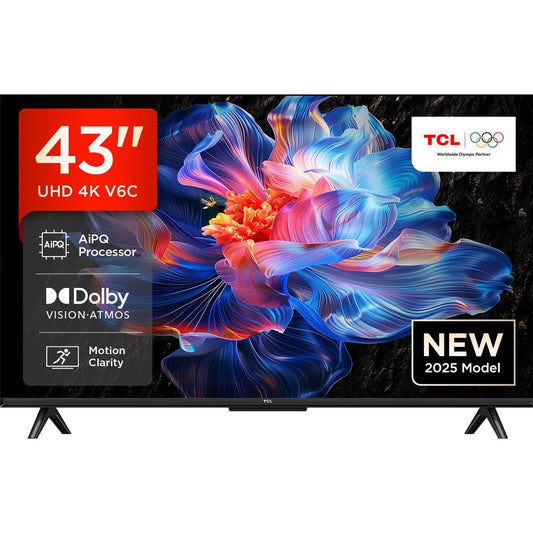 123422 - TCL - TV Smart LED 43V6C, 43, 4K UHD, HDR4K, Google TV me Panel të Lakuar, Dolby Audio, Motion Clarity, i Pajtueshëm me Google Assistant dhe Alexa