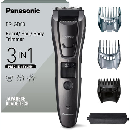 315530 - PANASONIC ER-GB80-H503 Makinë prerëse për mjekër dhe flokë, 39 gjatësi, 3 aksesorë, portative, papërshkueshme nga uji