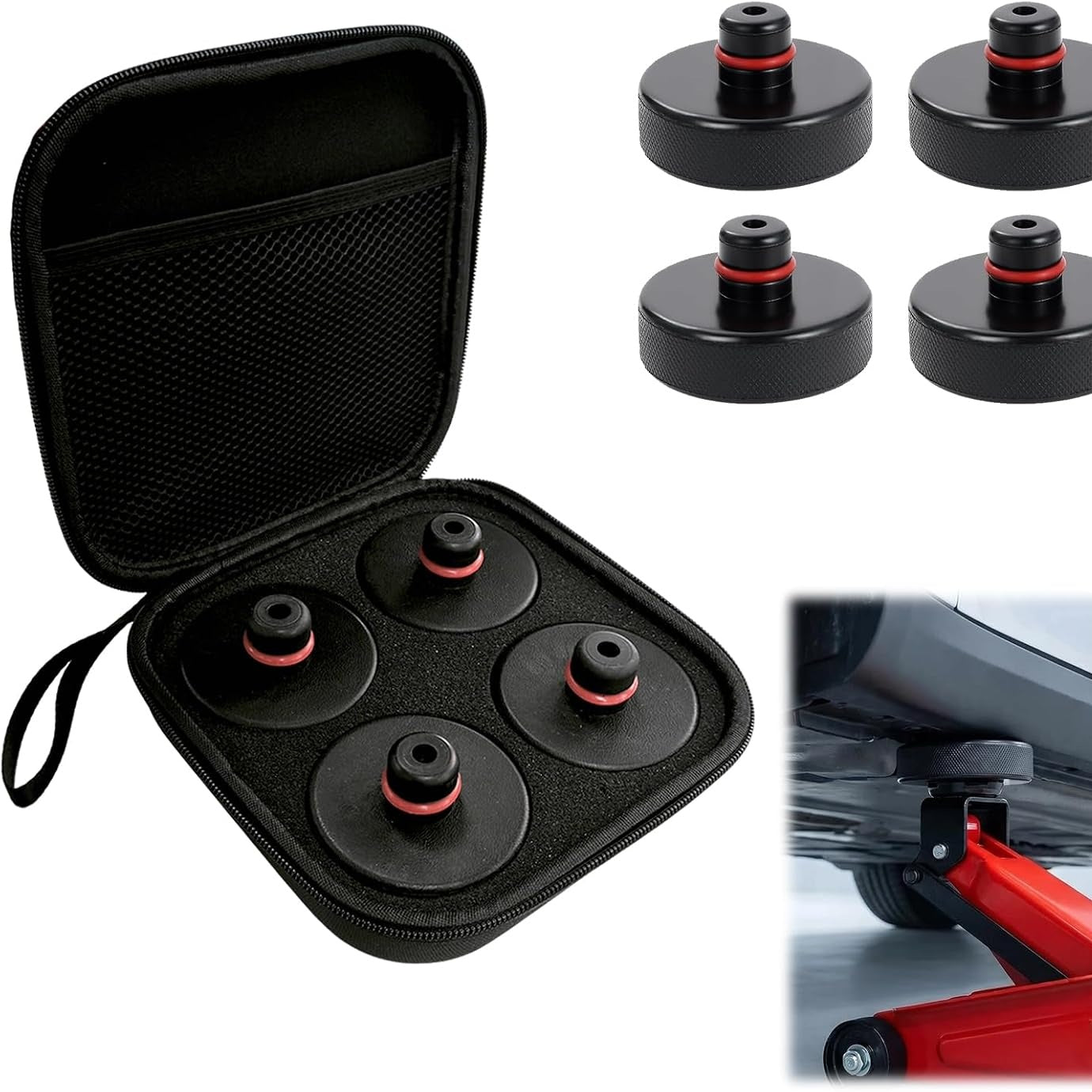 322709 - 4 copë jastëkë gome për përdorim të fortë për krik makinash Model S/X/3/Y, adaptor gome krik për shasinë e makinës, jastëkë krik dyshemeje, jastëkë me kuti të përshtatshme